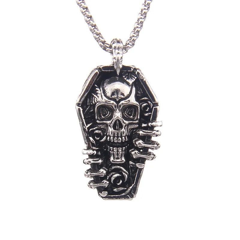 Jewelry Ghost Face Coffin Skeleton Necklace Pendant Necklace Size ONE SIZE - 3 Thumbnail