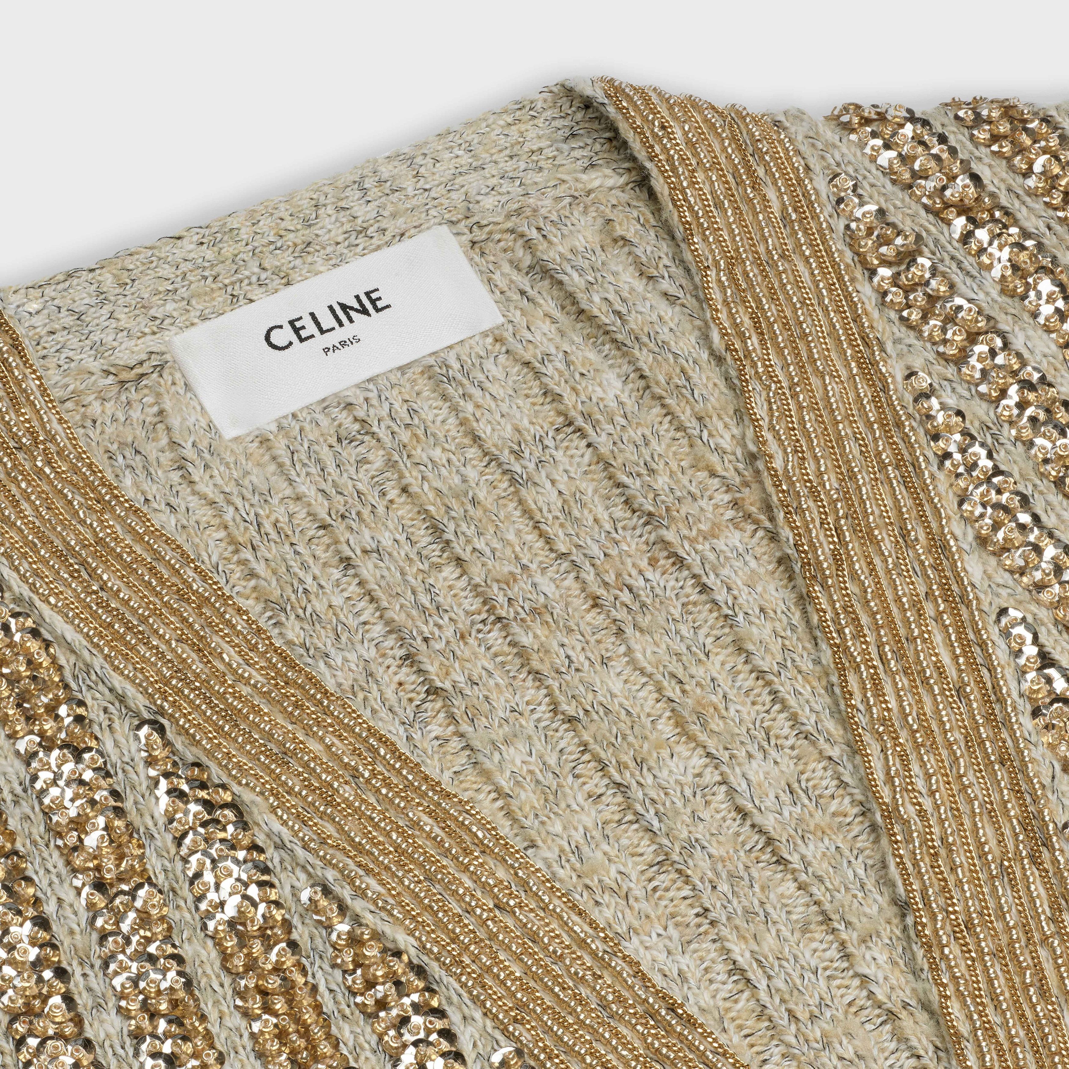 Celine o1w1db11124 Linen And Silk Embroidered Cardigan in Gold Size M / US 6-8 / IT 42-44 - 3 Thumbnail