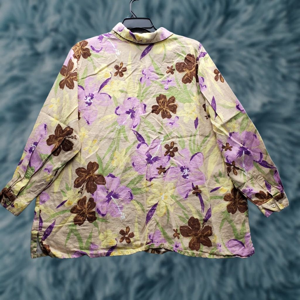 Avenue Avenue Shirt Women's Multi Floral Linen Button-Up Collared 26 Womens Size 26/28 Casual | Spring/Summer Size 4XL / US 24-26 - 1 Thumbnail