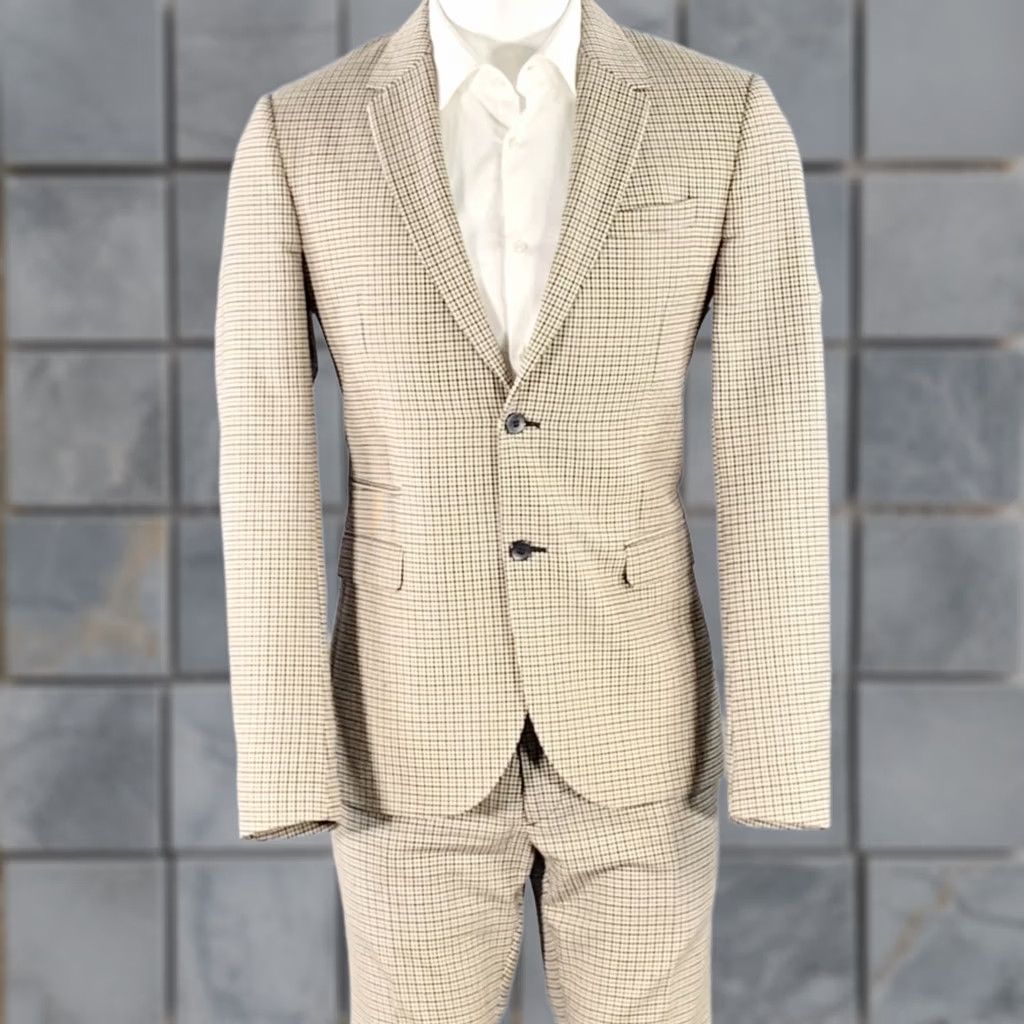 Valentino VALENTINO Suit Size 38 Tan Black White Plaid Wool Notch Lapel Size 38R - 1 Thumbnail