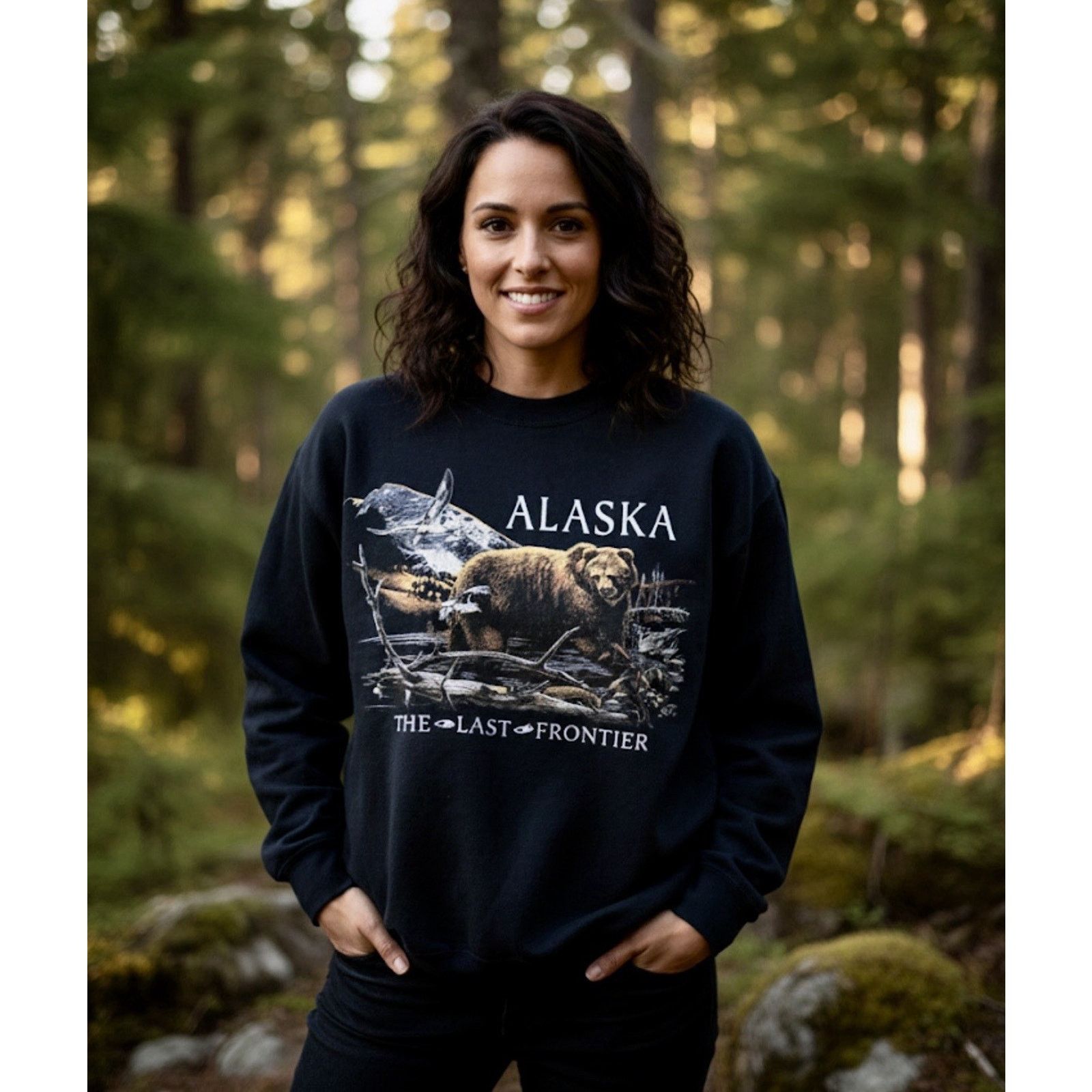 Fruit Of The Loom Vintage Alaska ‘The Last Frontier’ Sweatshirt Bear Scene Size US L / EU 52-54 / 3 - 2 Thumbnail