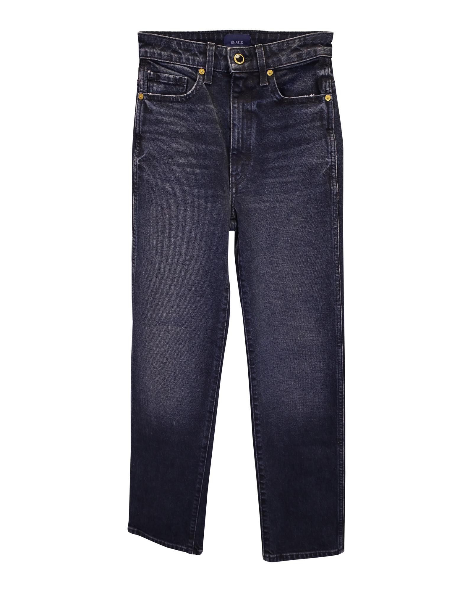image of Classic Navy Blue Straight-Leg Ankle Jeans In Heavyweight Cotton By Khaite in Blue/Navy Blue, Women