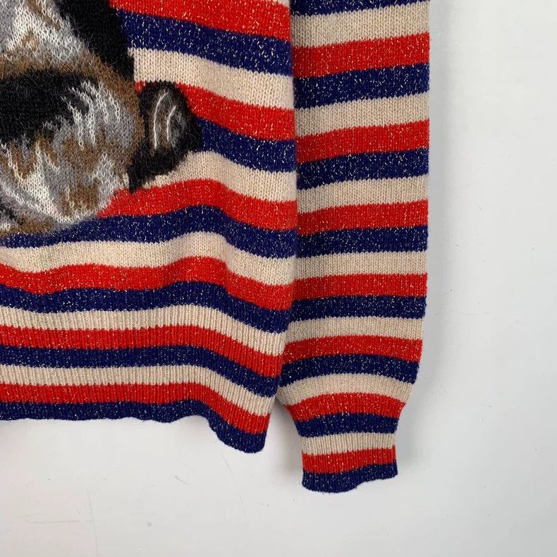 Gucci Gucci Color-blocked rabbit embroidered wool striped sweater Size US XS / EU 42 / 0 - 4 Thumbnail