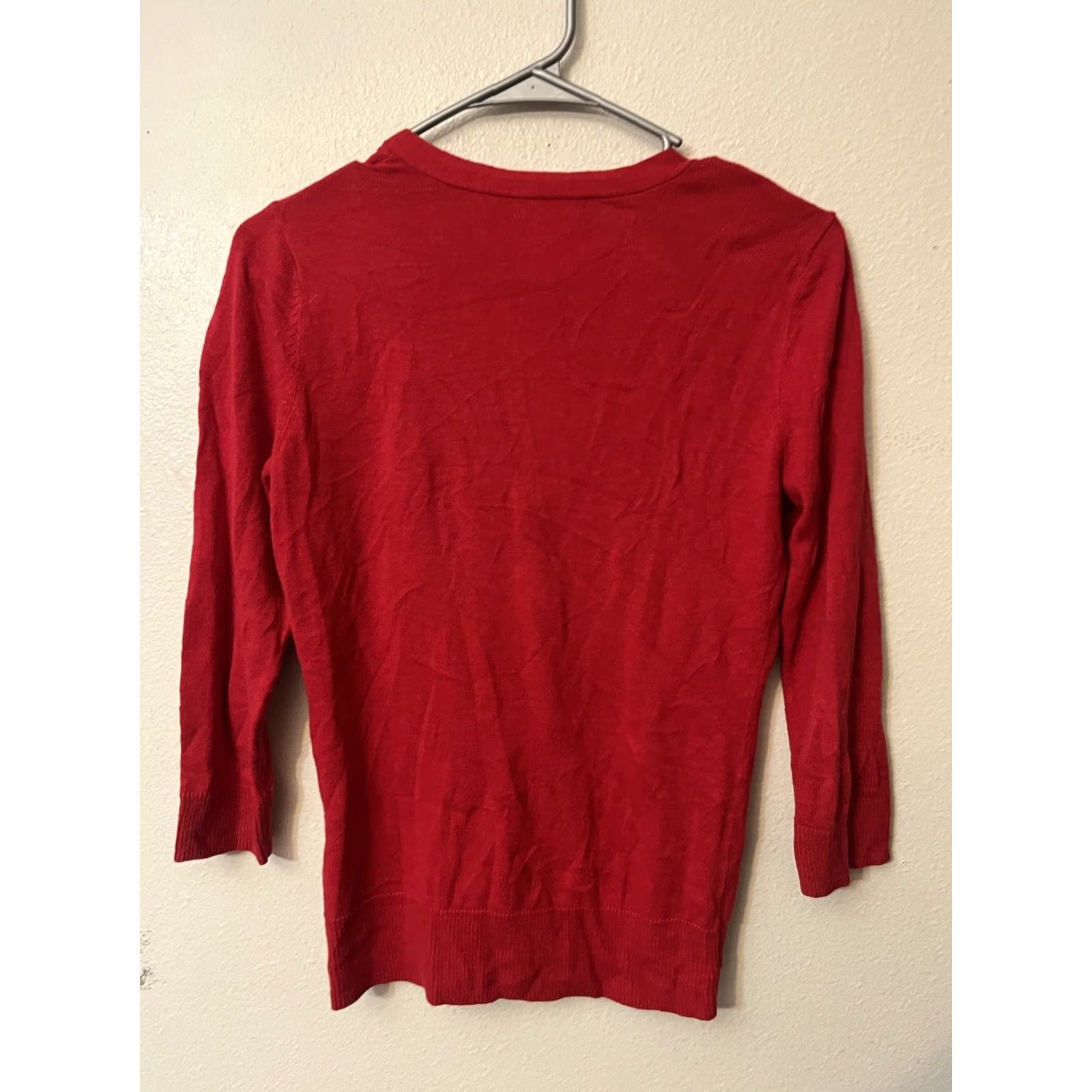 Vintage New York & Company Cardigan Top Women XS Red Solid 3/4 Sleeve Cotton Blend V-Neck Cardigan Accessories Classic Fall Winter Spring All Seasons Womens Size XS / US 0-2 / IT 36-38 - 2 Thumbnail