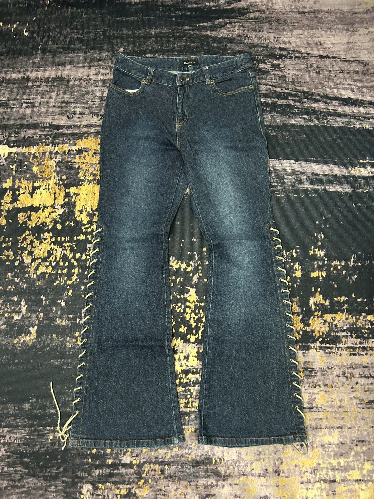 If Six Was Nine Livre Claire Japan Lace Up Super Flare Jeans Size US 30 / EU 46 - 2 Thumbnail