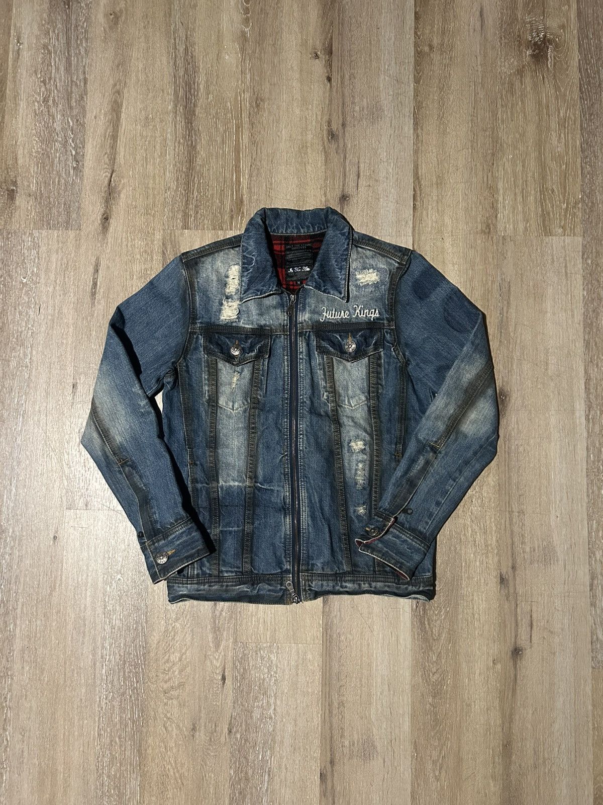 ジャケット・アウター m6823 in the attic Y2K denim jacket XL Vintage Bomber Varsity Denim Jacket Retro Sports Y2K 90's