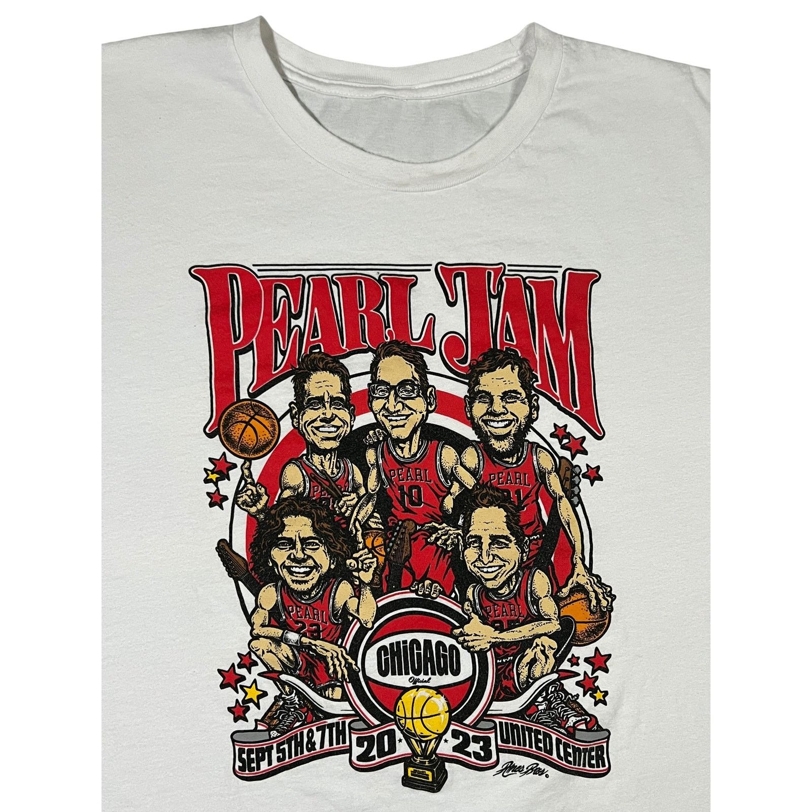 Band Tees × NBA 2023 Pearl Jam Chicago Bulls caricature band tee (XL) Size US XL / EU 56 / 4 - 2 Thumbnail
