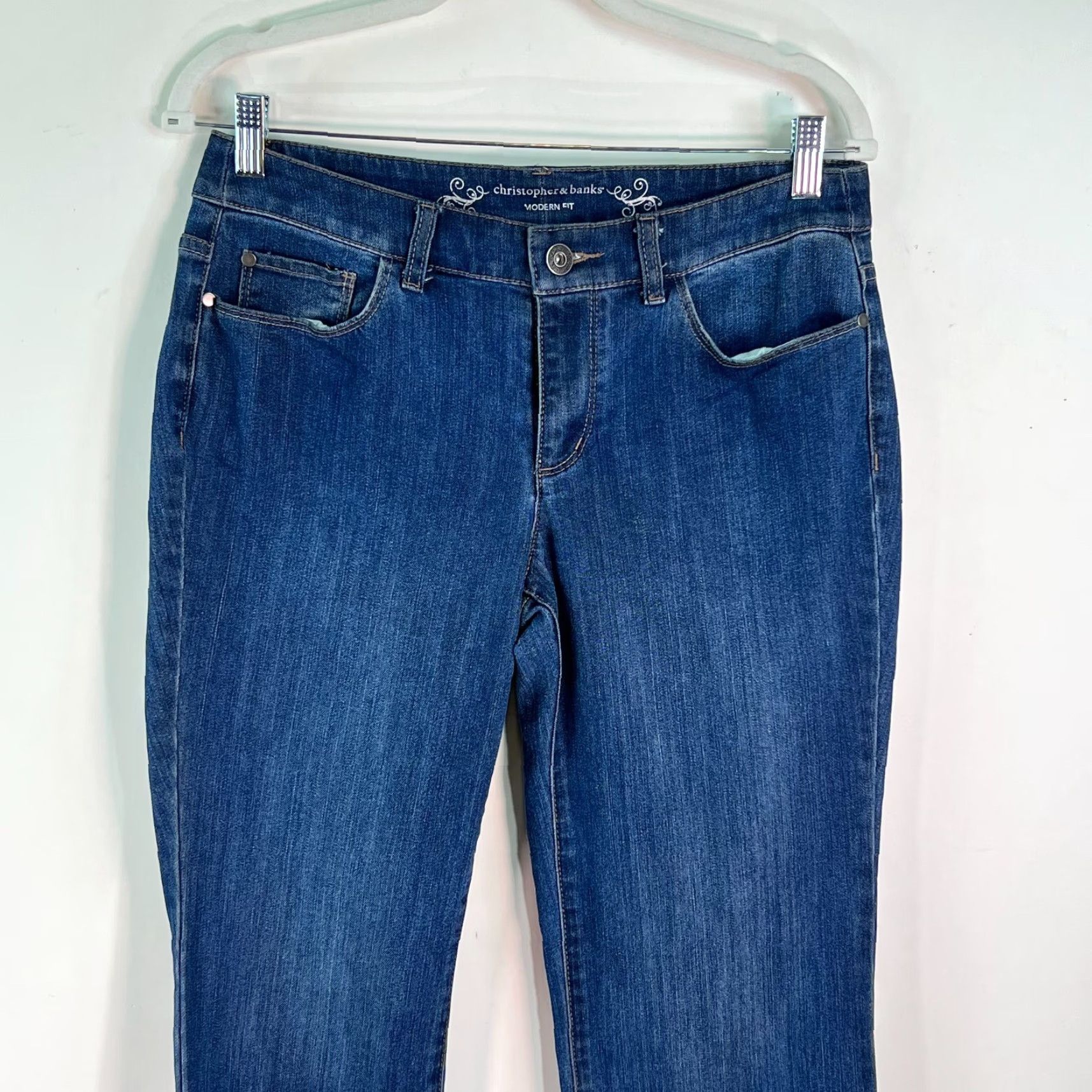 Vintage Christopher & Banks Womens Modern Fit Straight Leg Blue Denim Jeans Size 4 Size 27" / US 4 / IT 40 - 3 Thumbnail