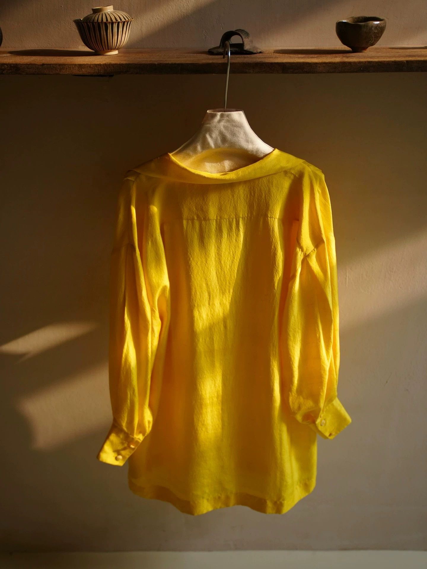 Chanel Chanel Vintage Yellow Silk Drop-Shoulder Oversized Shirt Size ONE SIZE - 3 Thumbnail