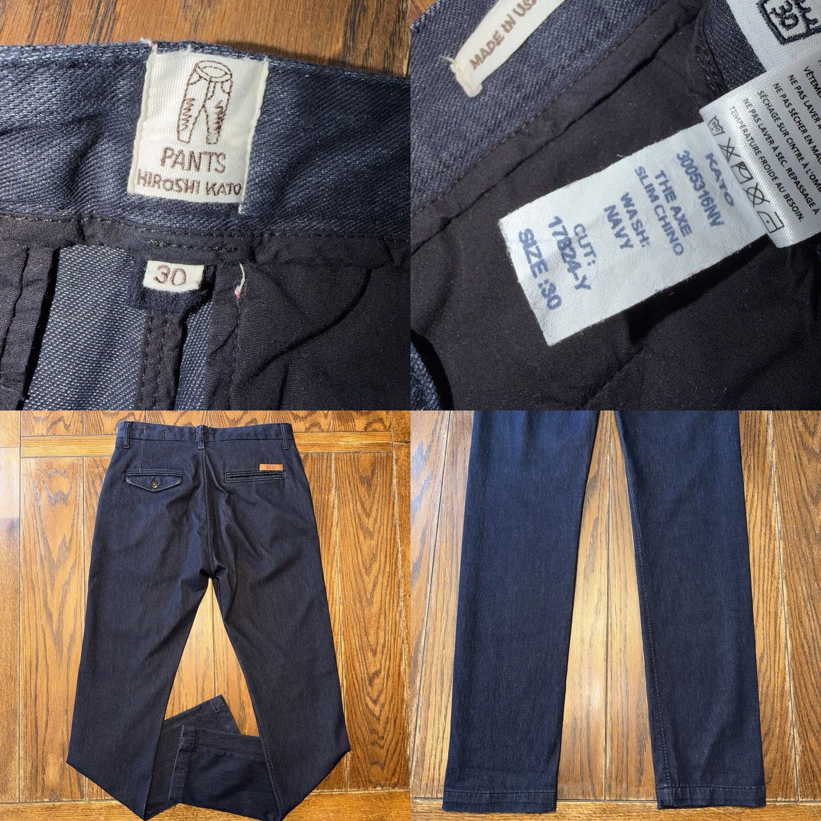 KATO Hiroshi Kato The Axe Chino Pants Mens 31x33 Dark Blue Cotton Blend Slim Fit Size US 30 / EU 46 - 8 Thumbnail