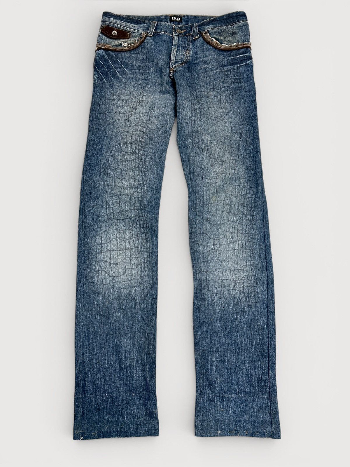 Dolce & Gabbana 2000s Croc Print Suede Pocket Denim Size US 31 - 1 Thumbnail