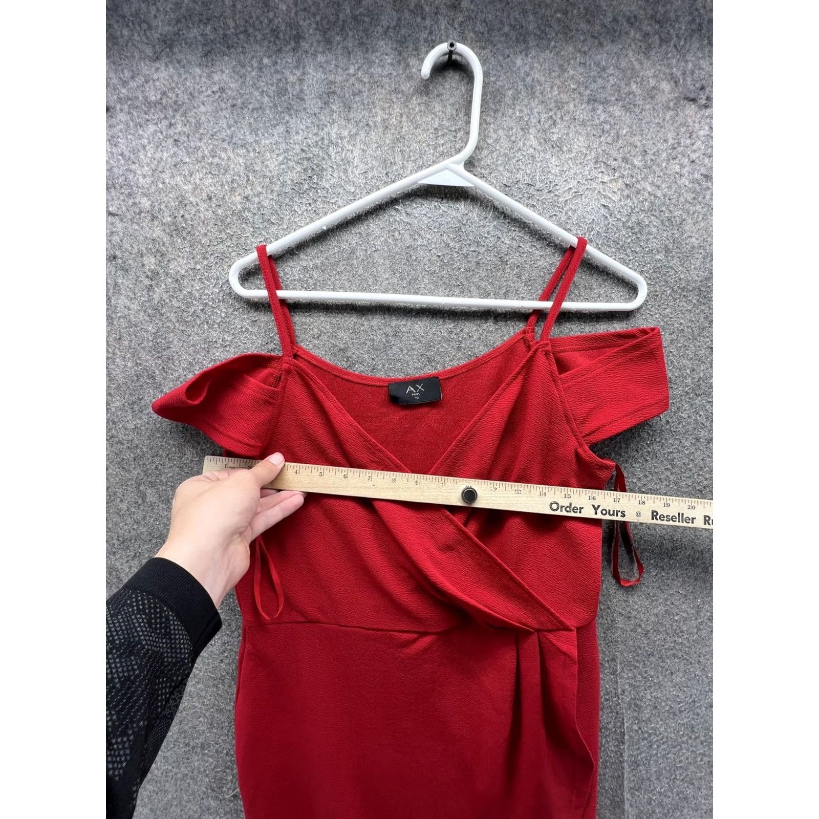 Vintage AX Paris Dress Womens 16 Red Off Shoulder Wrap Bodycon Short Party Cocktail Dress Size 38" / US 16 / IT 52 - 5 Thumbnail