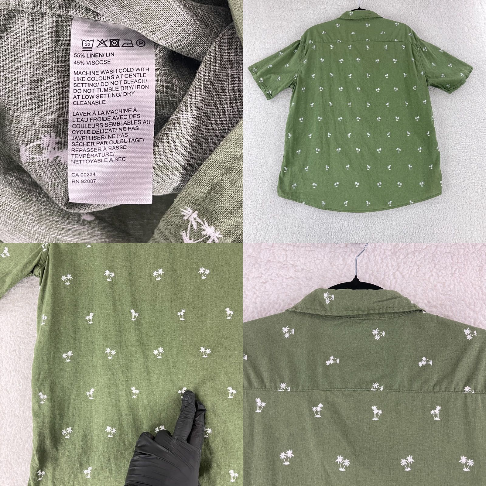 Saks Fifth Avenue Saks Fifth Avenue Button-Up Shirt Mens XL Green Palm Print Linen Blend Size US XL / EU 56 / 4 - 8 Thumbnail