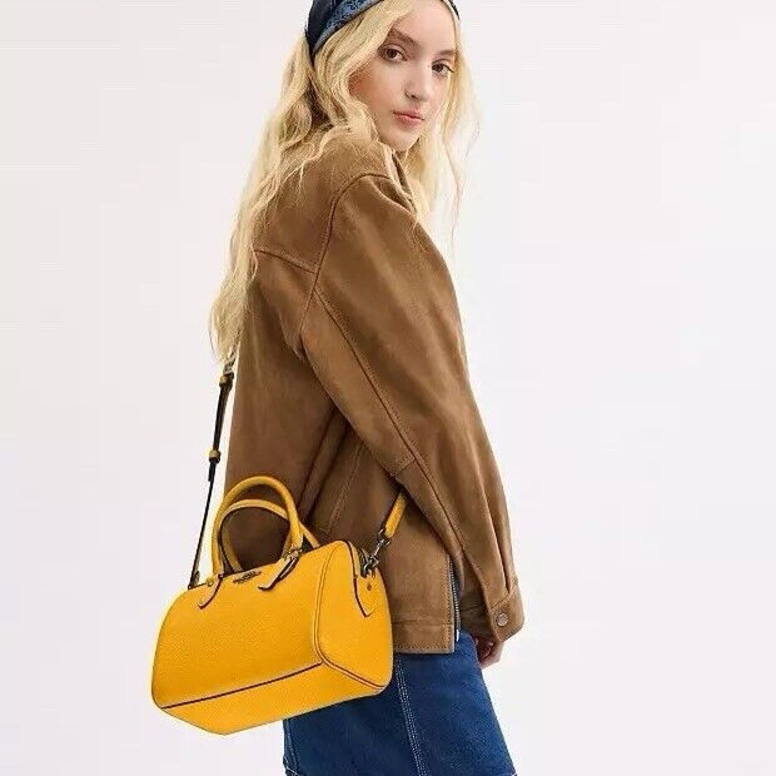 NWT Coach Rowan Satchel CV962 Pebbled Leather/Qb/Turmeric
