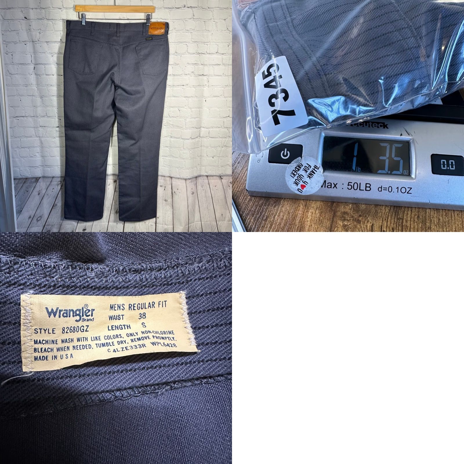Wrangler VINTAGE Wrangler Mens Grey Pinstripe Western Straight Leg Pants 38x30 USA Size US 37 - 8 Thumbnail