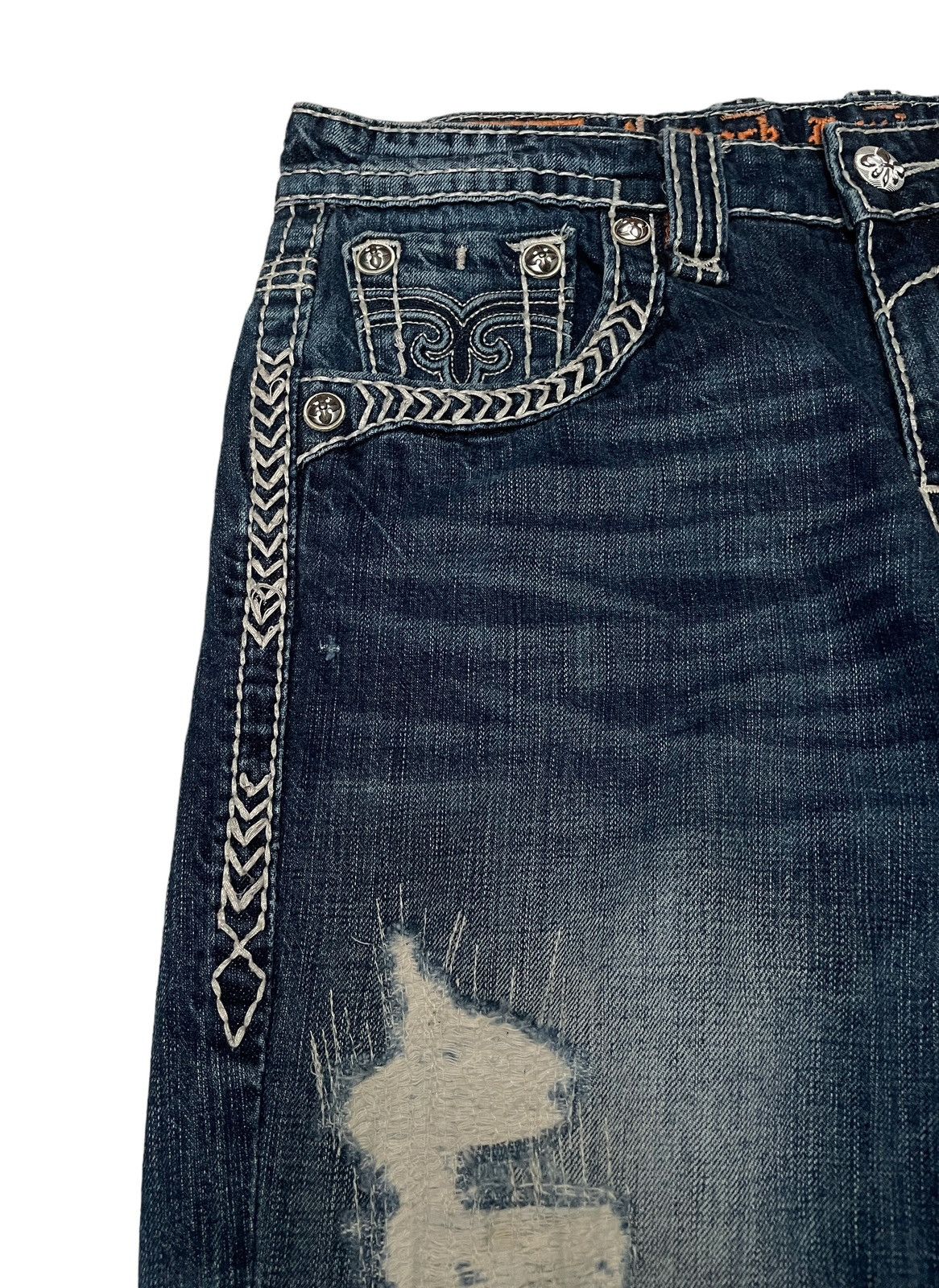 If Six Was Nine Rare Design Vintage Brand Rock Revival Ripped Jeans 2000s Size US 31 - 4 Thumbnail