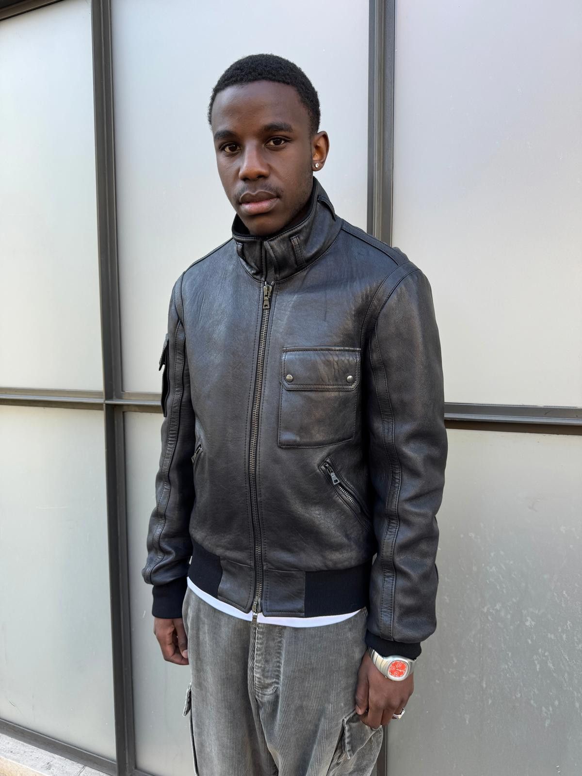 Prada Early 2000’s Prada Jet Black Leather Flight Jacket Size US L / EU 52-54 / 3 - 4 Thumbnail