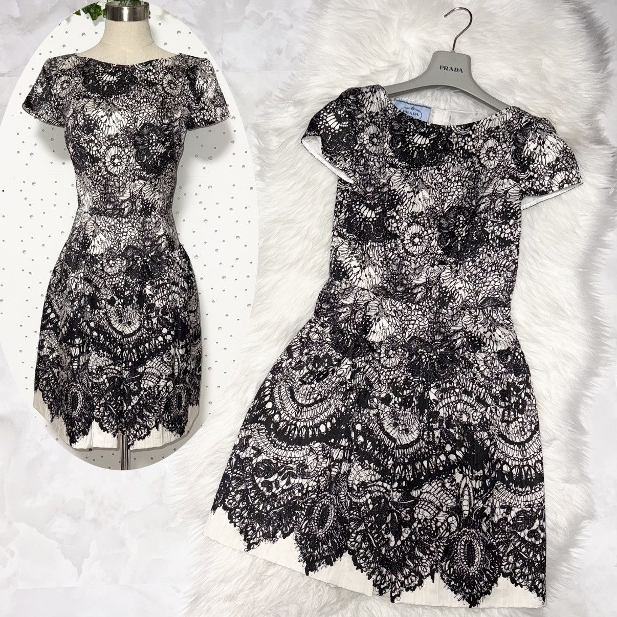 Prada Genuine Prada Flower Lace Print Short Sleeve Dress 36 PRADA Size XS / US 0-2 / IT 36-38 - 1 Thumbnail