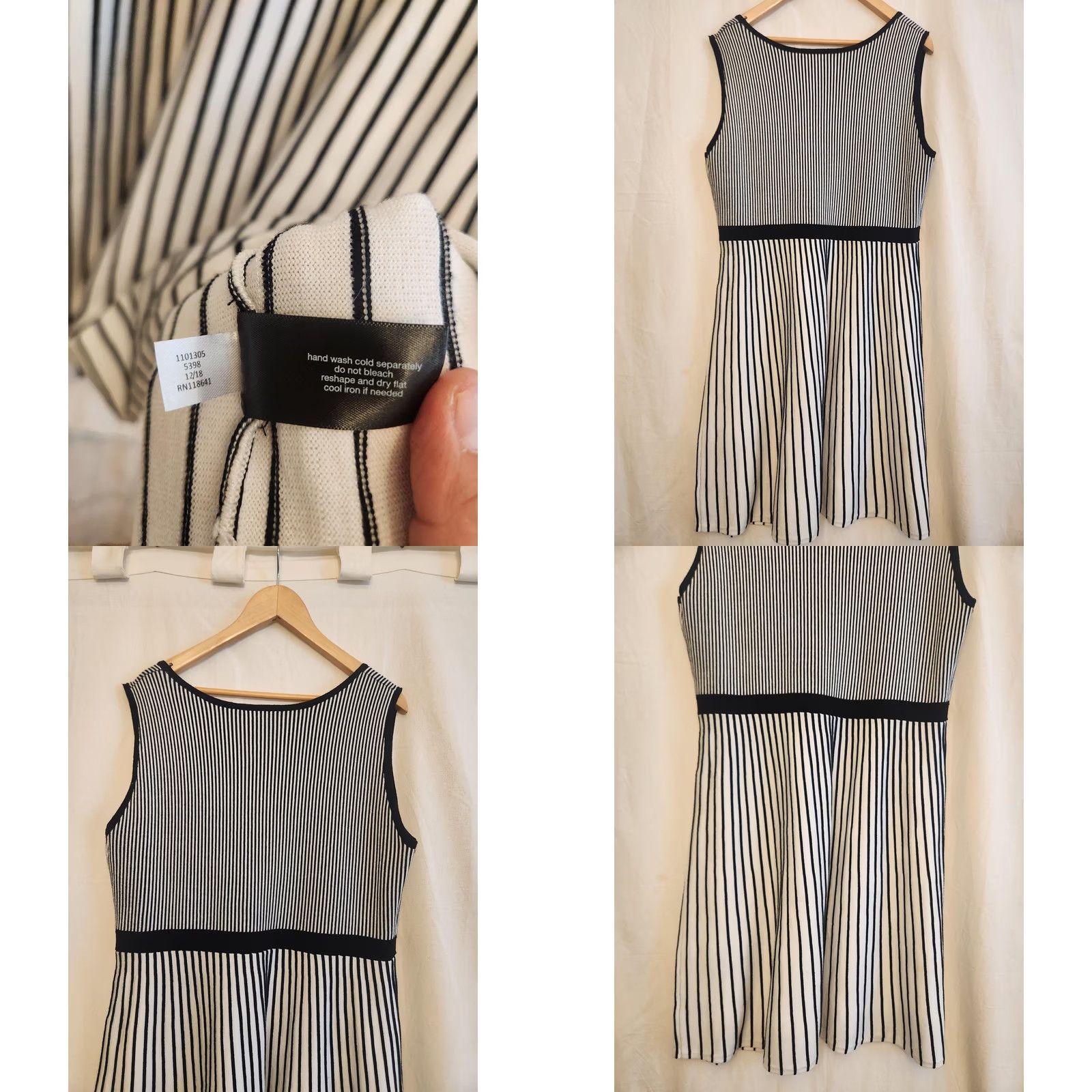 Vintage Lane Bryant Dress Womens 1X White Stripe Knit Sleeveless Fit Flare Knee Length Size XL / US 12-14 / IT 48-50 - 8 Thumbnail