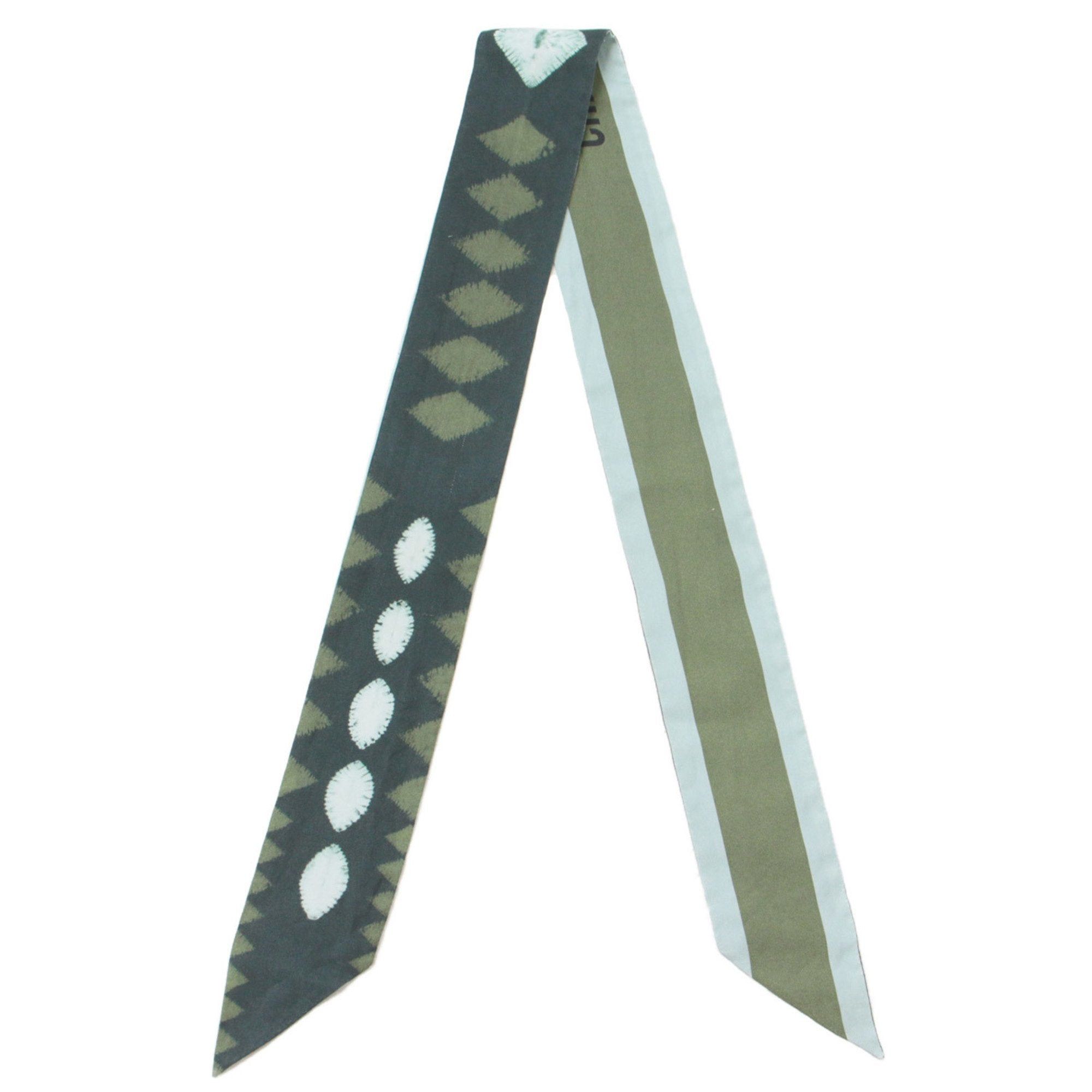 image of Christian Dior Muffler/scarf Tie Ribbon Reversible 2Way Logo Dye Print Missa Mitzah Silk in Green, 