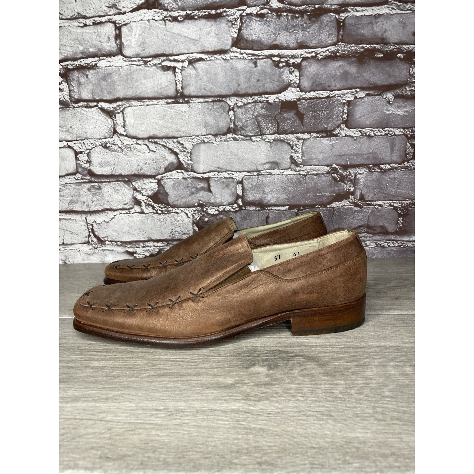 Other Marco Delli Brown Leather Shimmer Square Toe Loafers Dress S Size US 8 / EU 41 - 12 Thumbnail