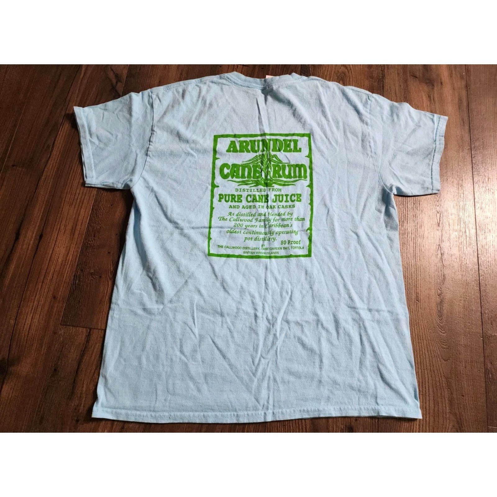 Gildan Mens L Gildan T-Shirt Cane Garden Bay British Virgin Isles Rum Distillery Double-Sided Short Sleeve Crew Neck Blue Cotton Shirt Mens Size US L / EU 52-54 / 3 - 2 Thumbnail