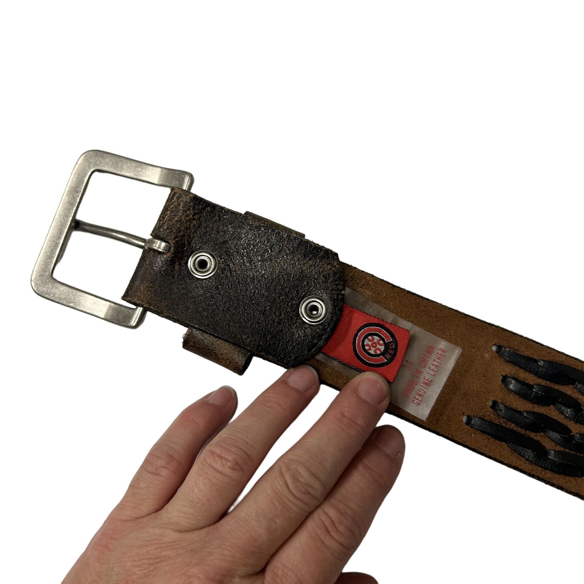 Other C-Red Black DISTRESSED Leather Wide LACED Motorcycle Belt Size 34 - 4 Thumbnail