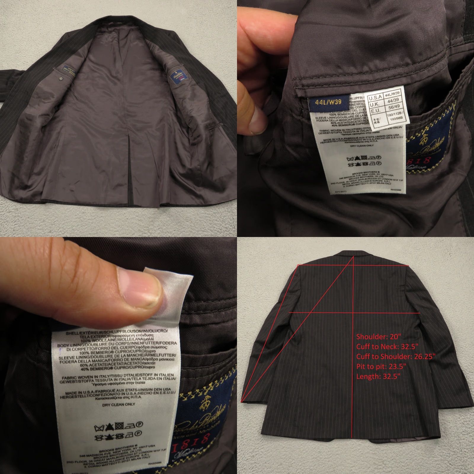Brooks Brothers Brooks Brothers Suit 44L Madison Estrato Charcoal Pinstripe Pleated Pant 38x32 Men 2 Piece Gray Wool Size 44R - 8 Thumbnail