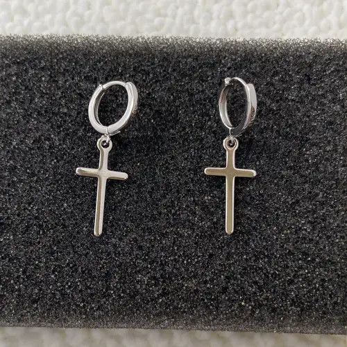 Designer × Sterling Silver 925 Silver Plated Cross Dangle Drop Earrings for Men Women, Size ONE SIZE - 1 Thumbnail