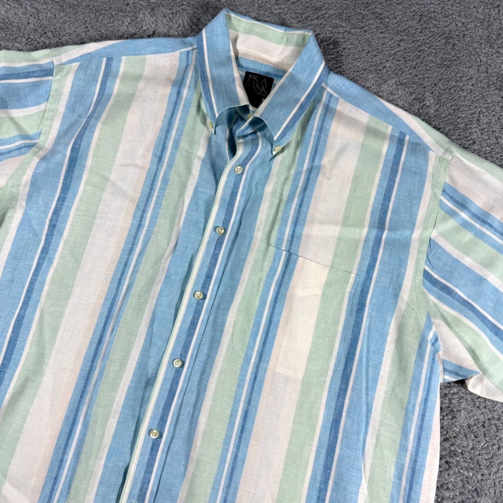 Jos. A. Bank Jos. A. Bank Traveler Shirt Mens XL Multicolor Striped 100% Linen Short Button Size US XL / EU 56 / 4 - 2 Thumbnail