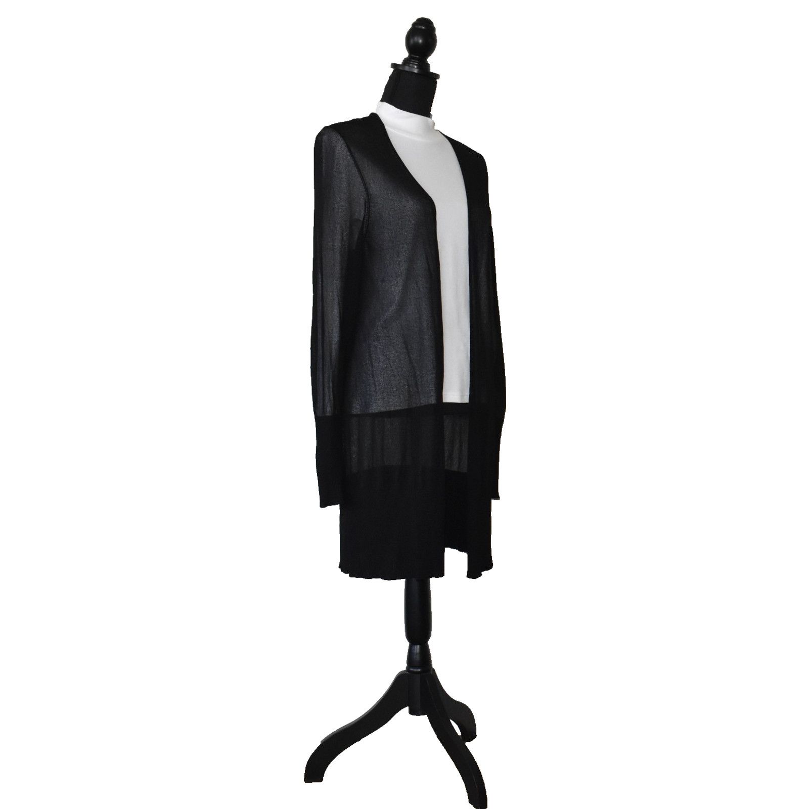 Eileen Fisher EILEEN FISHER Black Viscose Long Open Front Cardigan Size M Size M / US 6-8 / IT 42-44 - 2 Thumbnail