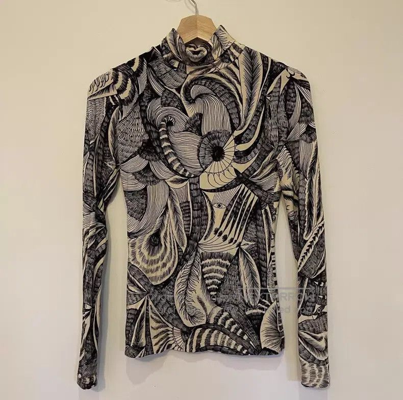 Dries Van Noten Dries Van Noten Peacock Pattern Printed Mock Neck Top Size XS / US 0-2 / IT 36-38 - 1 Thumbnail