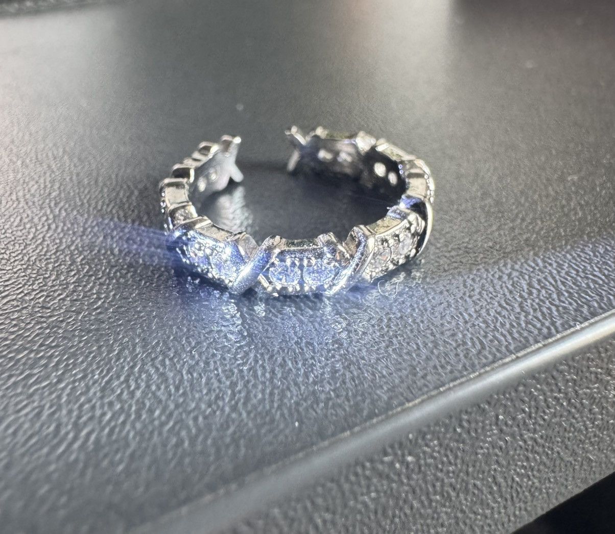 Other Silver Iced Out "X" Cross Eternity Band Ring - Adjustable Size ONE SIZE - 2 Thumbnail