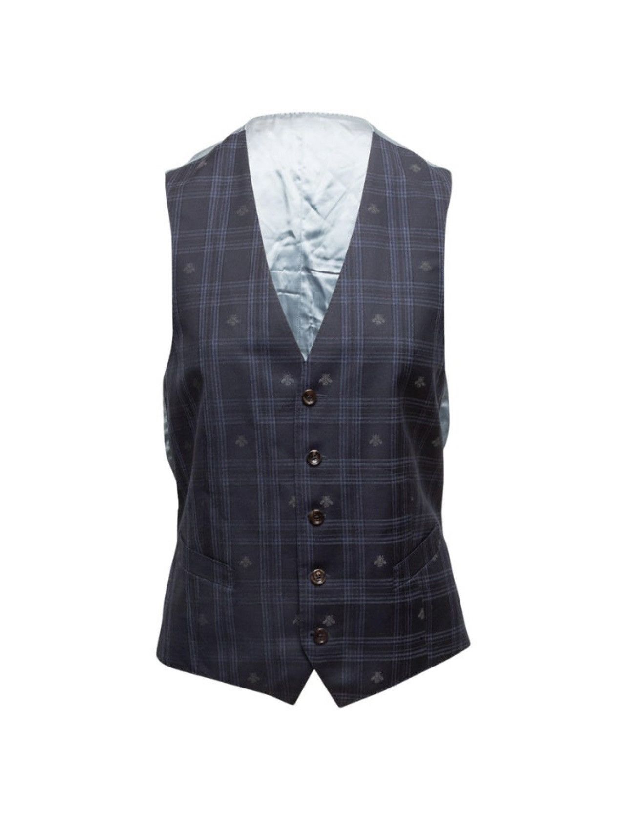 Gucci Navy Gucci Plaid Bee Motif Waistcoat Vest Size 44R - 1 Thumbnail