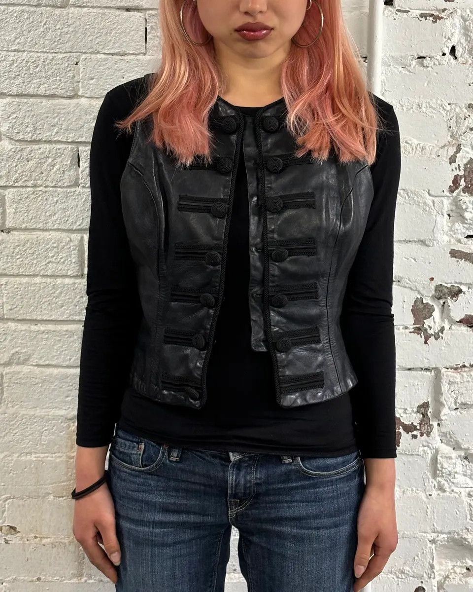 Vintage 1990s Plein Sud Black Leather Button-Front Vest Size S / US 4 / IT 40 - 2 Thumbnail