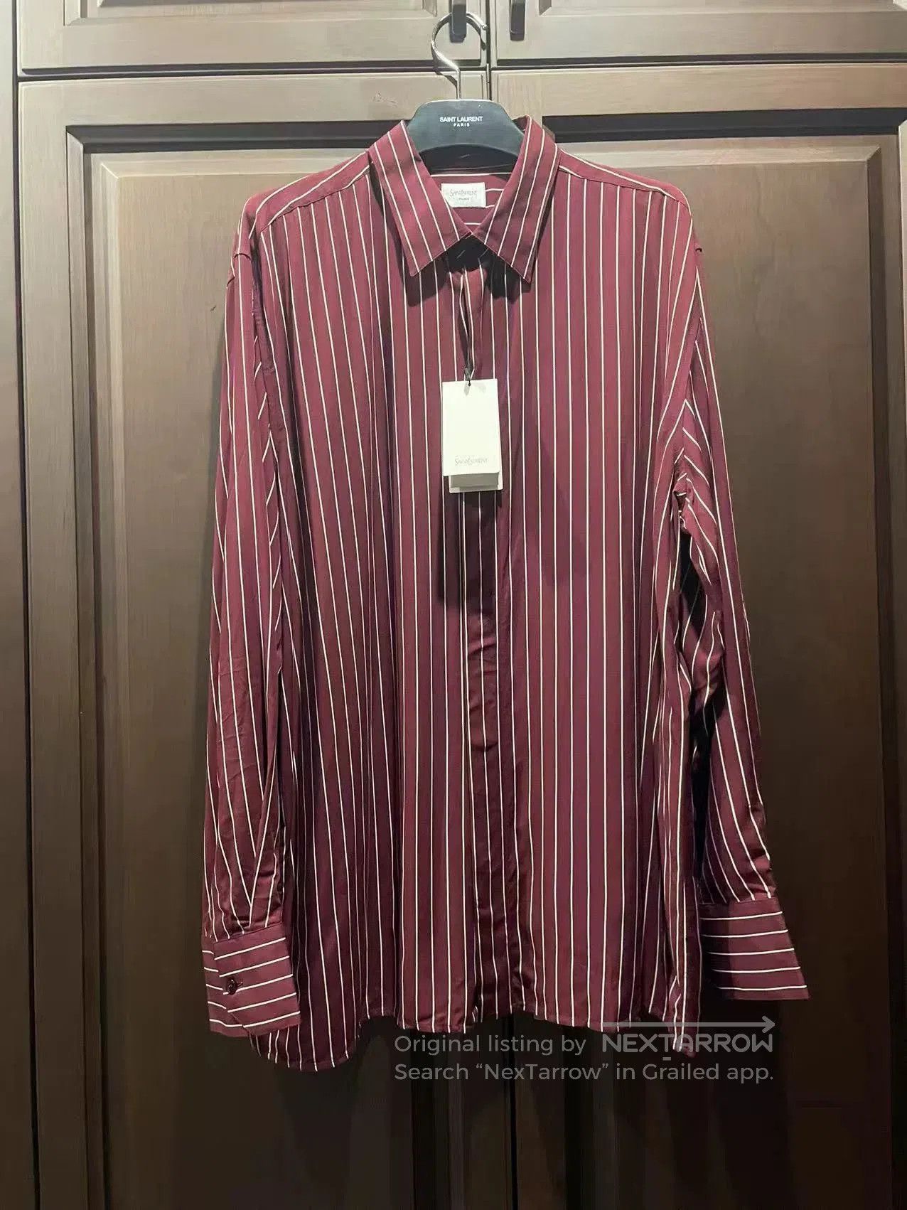 Saint Laurent Paris Saint Laurent Burgundy Striped Shirt. Size US M / EU 48-50 / 2 - 1 Thumbnail