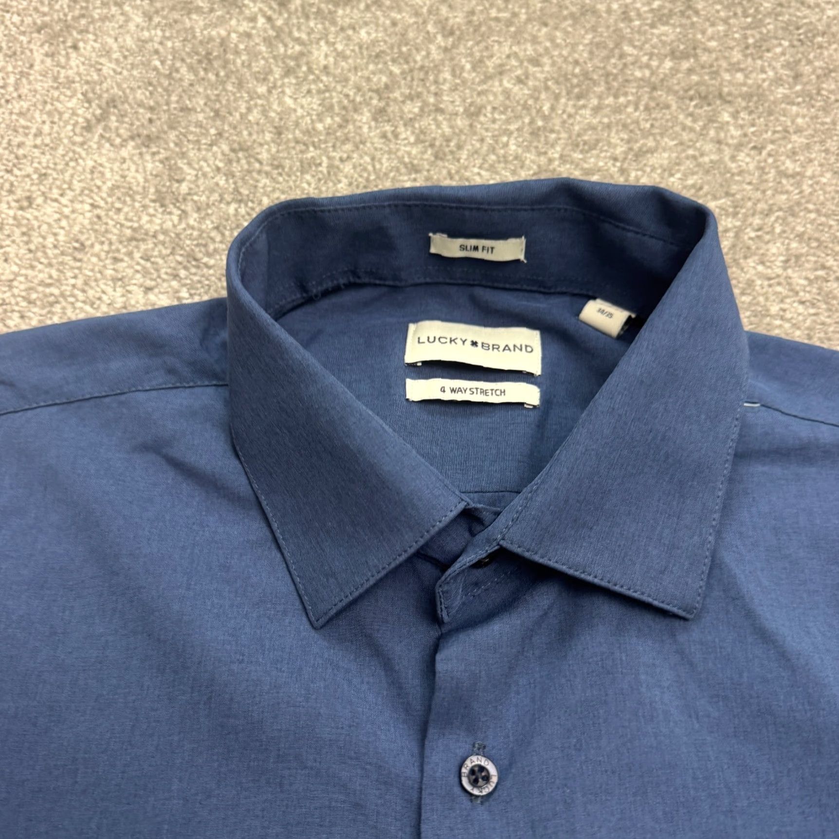 Lucky Brand Lucky Brand Slim Fit Dress Shirt Men Large 16-16.5 34/35 Blue Work 4 Way Stretch Size 42R - 4 Thumbnail