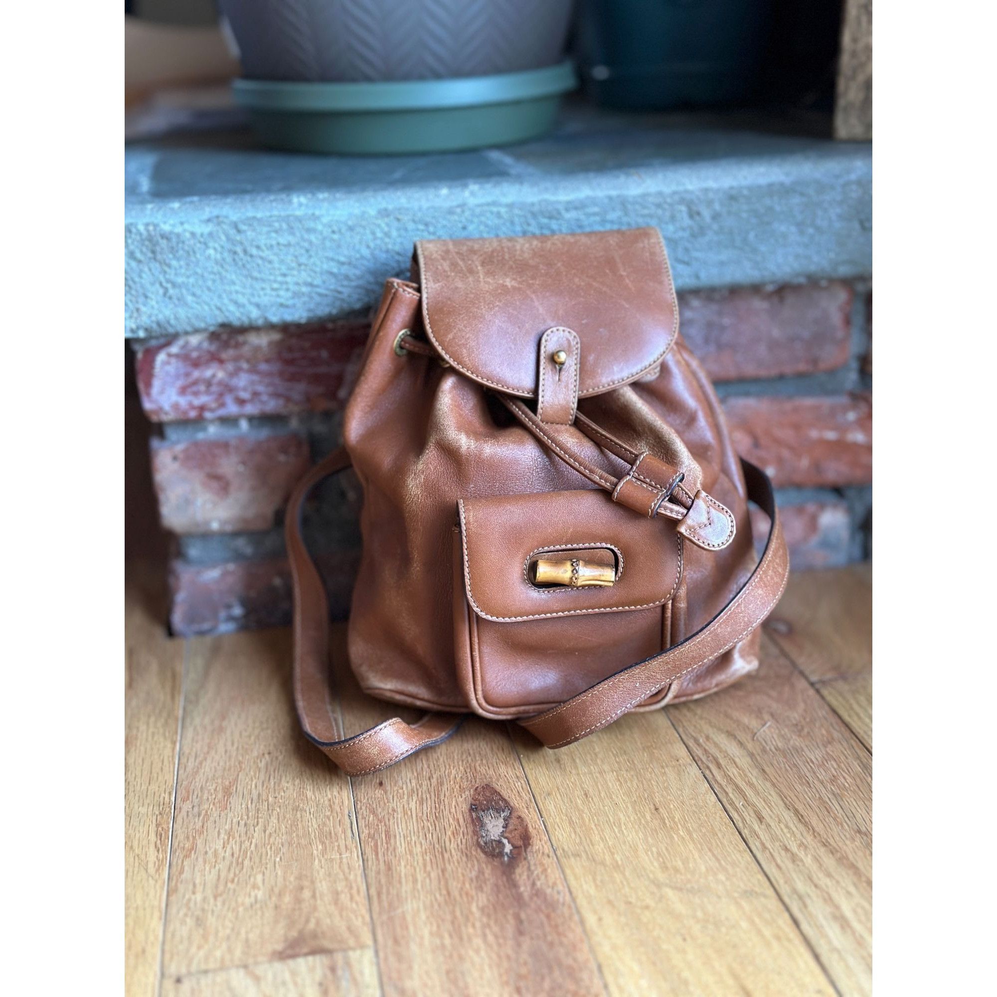 Gucci AUTH GUCCI BAMBOO BACKPACK BROWN LEATHER - Z0940 Size ONE SIZE - 2 Thumbnail