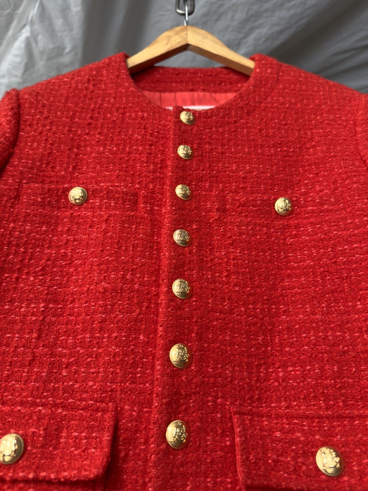 Celine Celine Chasseur Tweed Evening Wool Jacket Red Gold Buttoned Size M / US 6-8 / IT 42-44 - 2 Thumbnail
