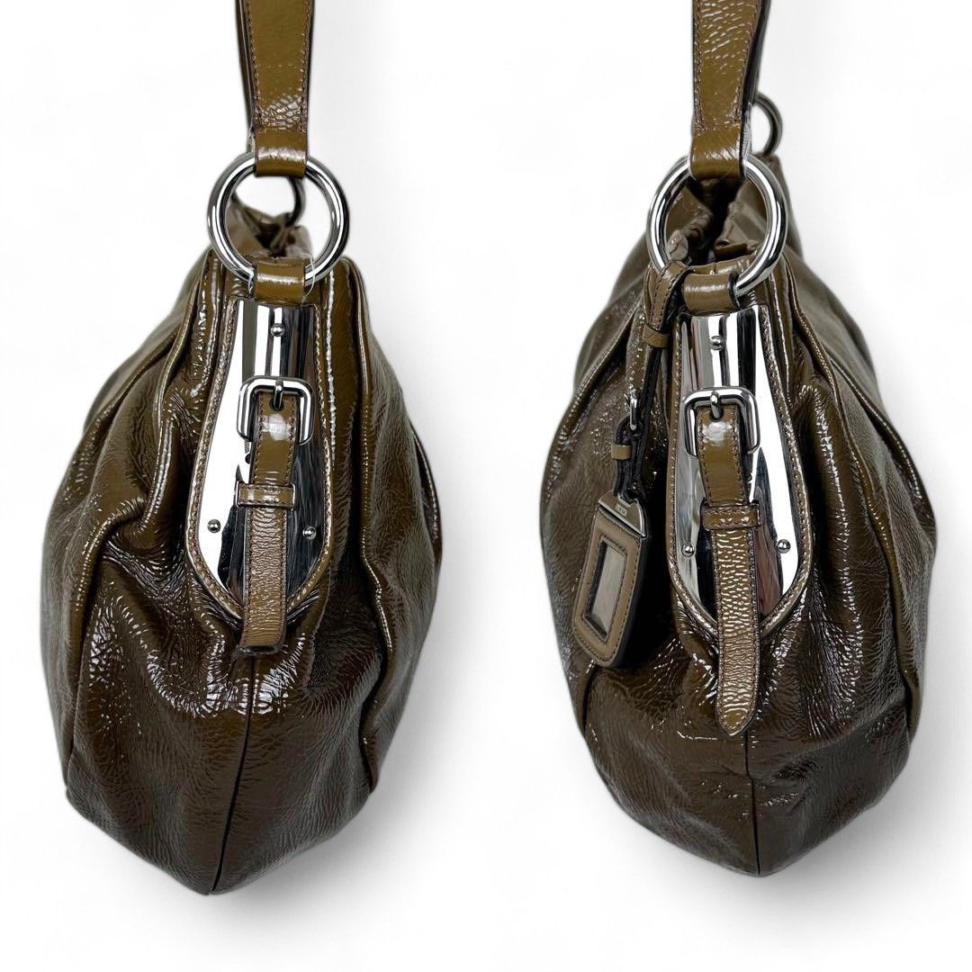 Prada - one shoulder bag brown leather faded patent leather