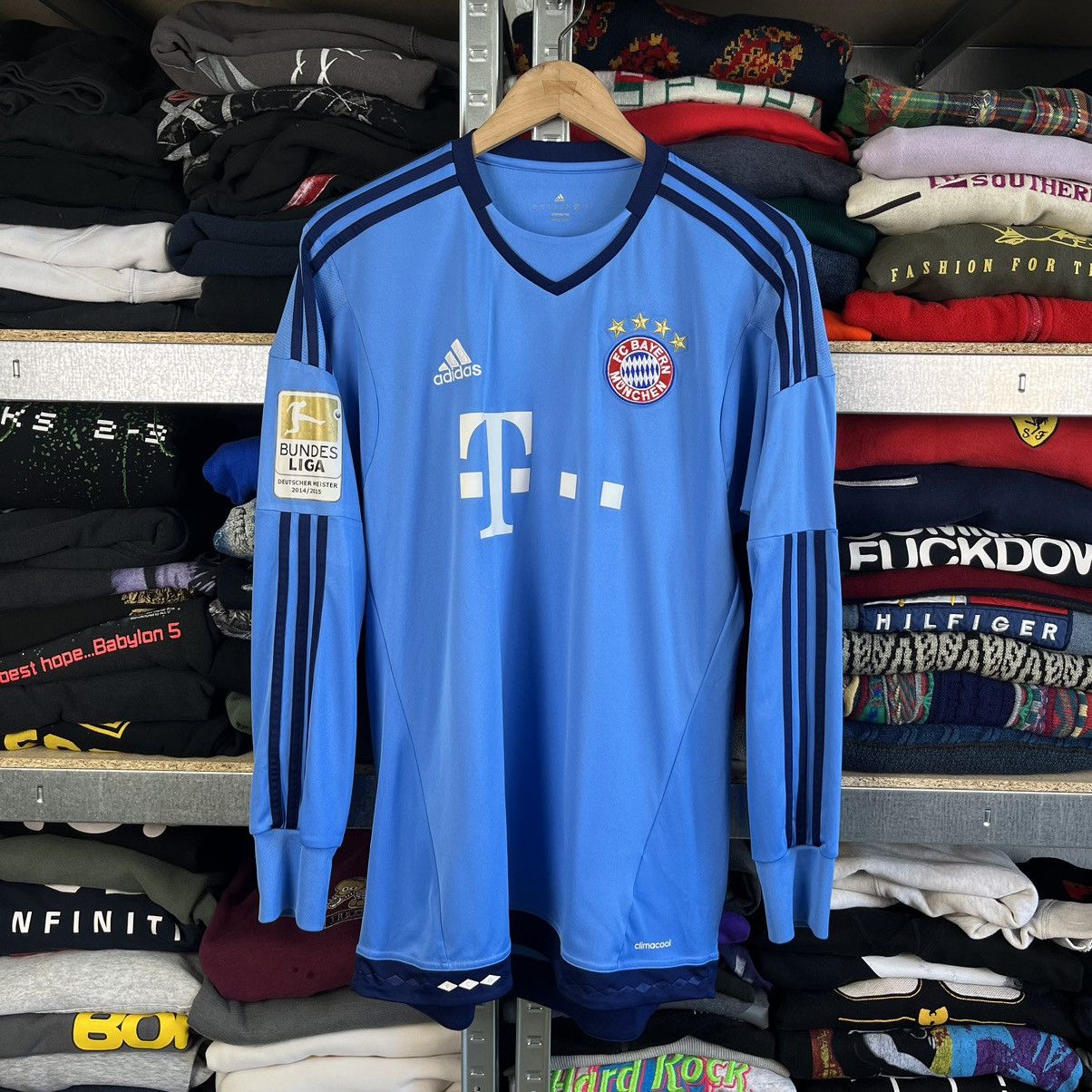 image of 2015/16 Adidas Bayern Munich Away Neuer Soccer Jersey Shirt in Blue, Men's (Size Medium)