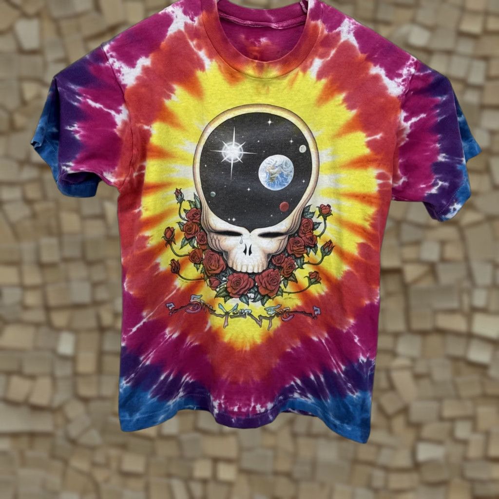 VINTAGE Liquid Blue Grateful Dead T-Shirt Colorful Tie Dye 1992 Space Your Face Large/XL Men Hi