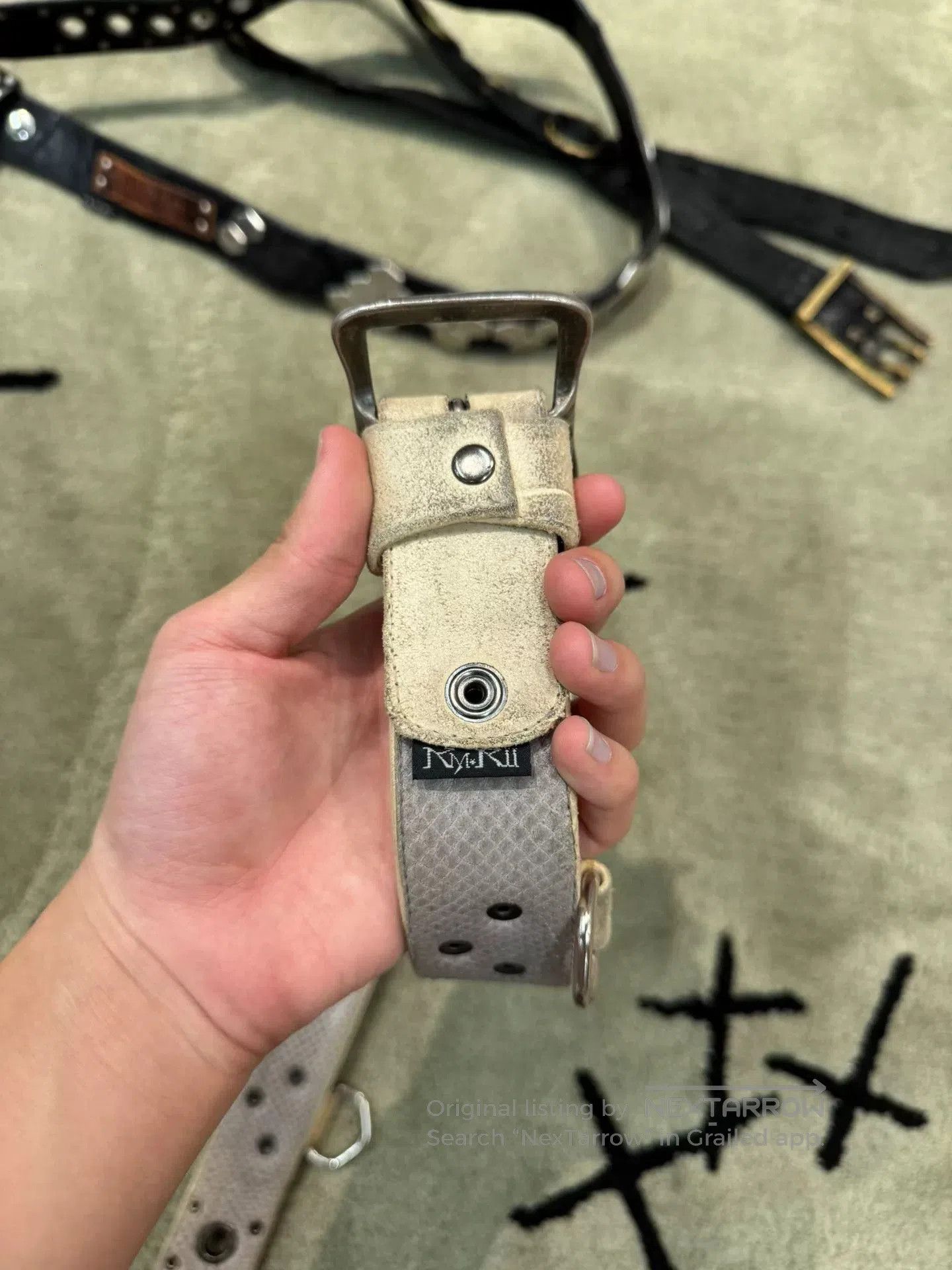 Rick Owens Kmrii Pyramid Metal White Leather Belt. Size ONE SIZE - 5 Thumbnail