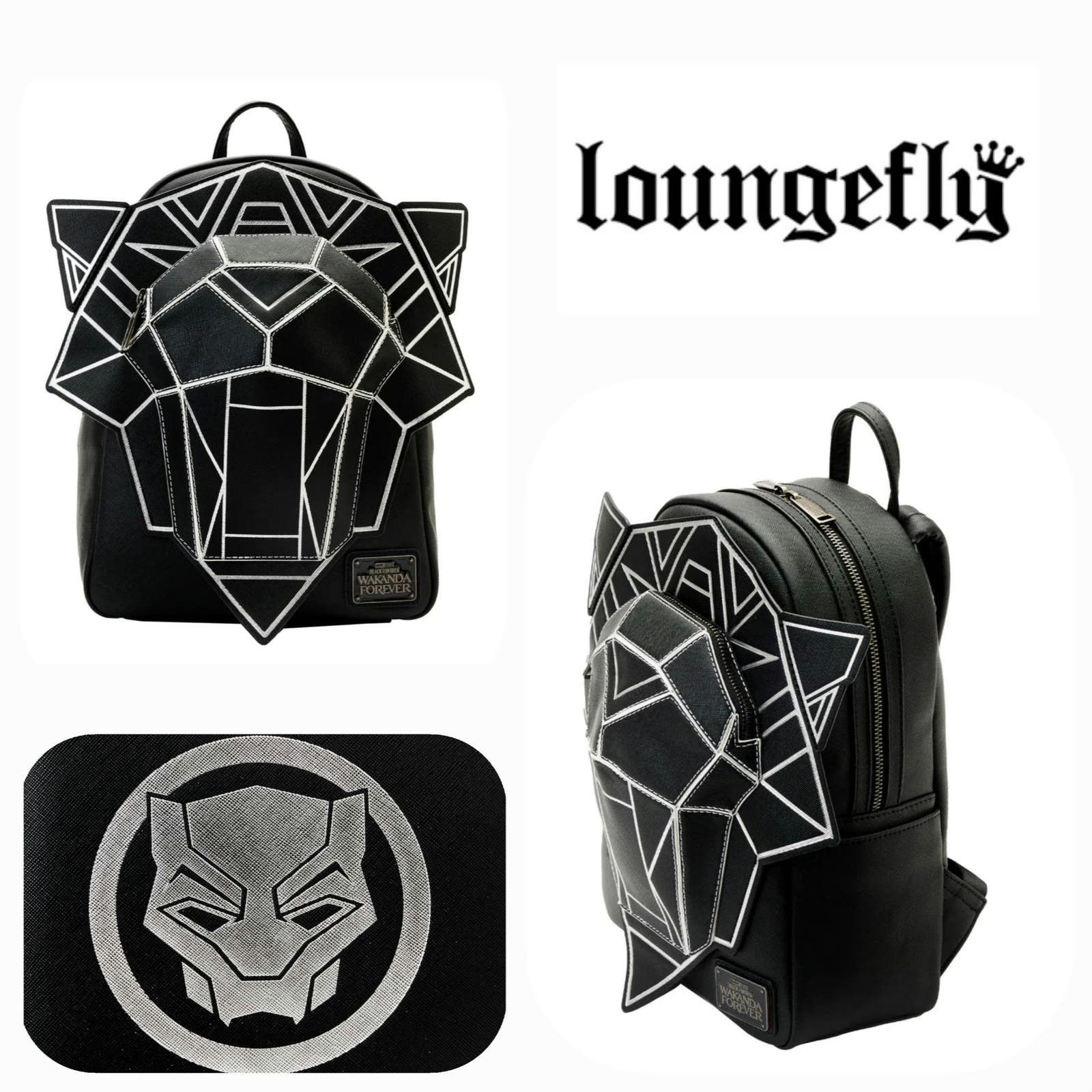 image of NWT Loungefly Wakanda Forever 3D Geometric Mini Backpack in Black, Women's