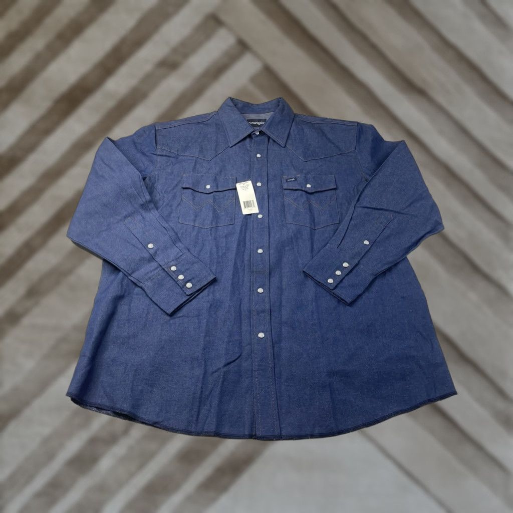 Wrangler VINTAGE Wrangler Shirt Mens 18x35 Blue Denim Pearl Snap Cowboy Cut Work Western Shirt Size US XXL / EU 58 / 5 - 1 Thumbnail