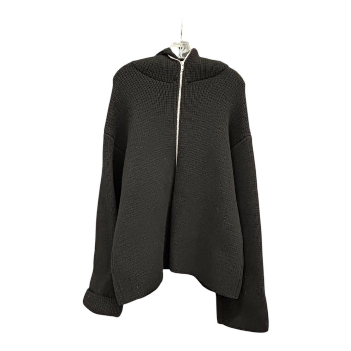 AW98 HELMUT LANG ARCHIVAL WOOL ZIP RIBBED CARDIGAN ELF HOOD
