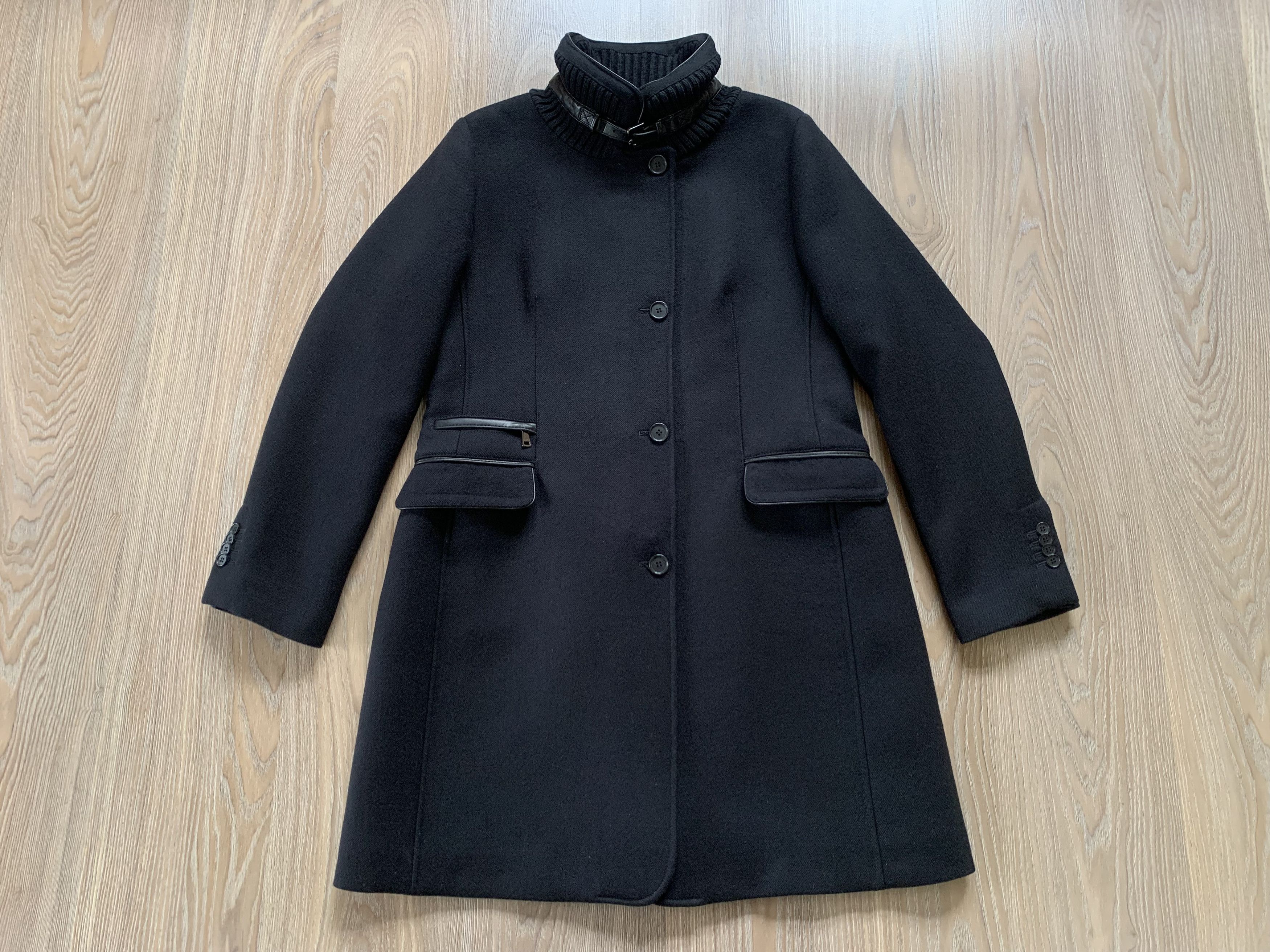 Other Mabrun Womens Black Virgin Wool Coat Button Zip Size L / US 10 / IT 46 - 2 Thumbnail