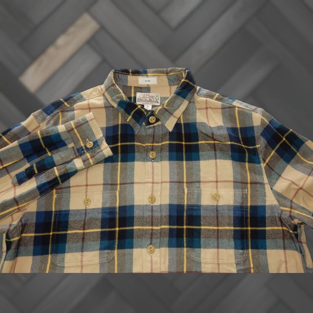 J.Crew J.CREW Button-Front Shirt Men's Slim Fit L Size Plaid Cotton Flannel Long Sleeve Brown Mid Weight Button-Up Size US L / EU 52-54 / 3 - 1 Thumbnail