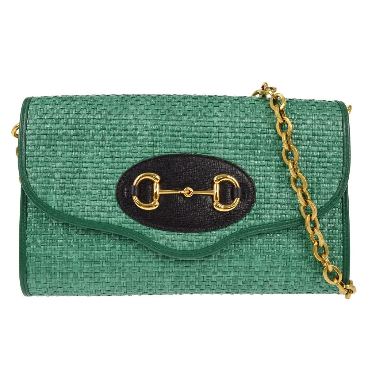 Gucci Gucci Horsebit 1955 Curved Flap Shoulder Bag Raffia Size ONE SIZE - 1 Thumbnail