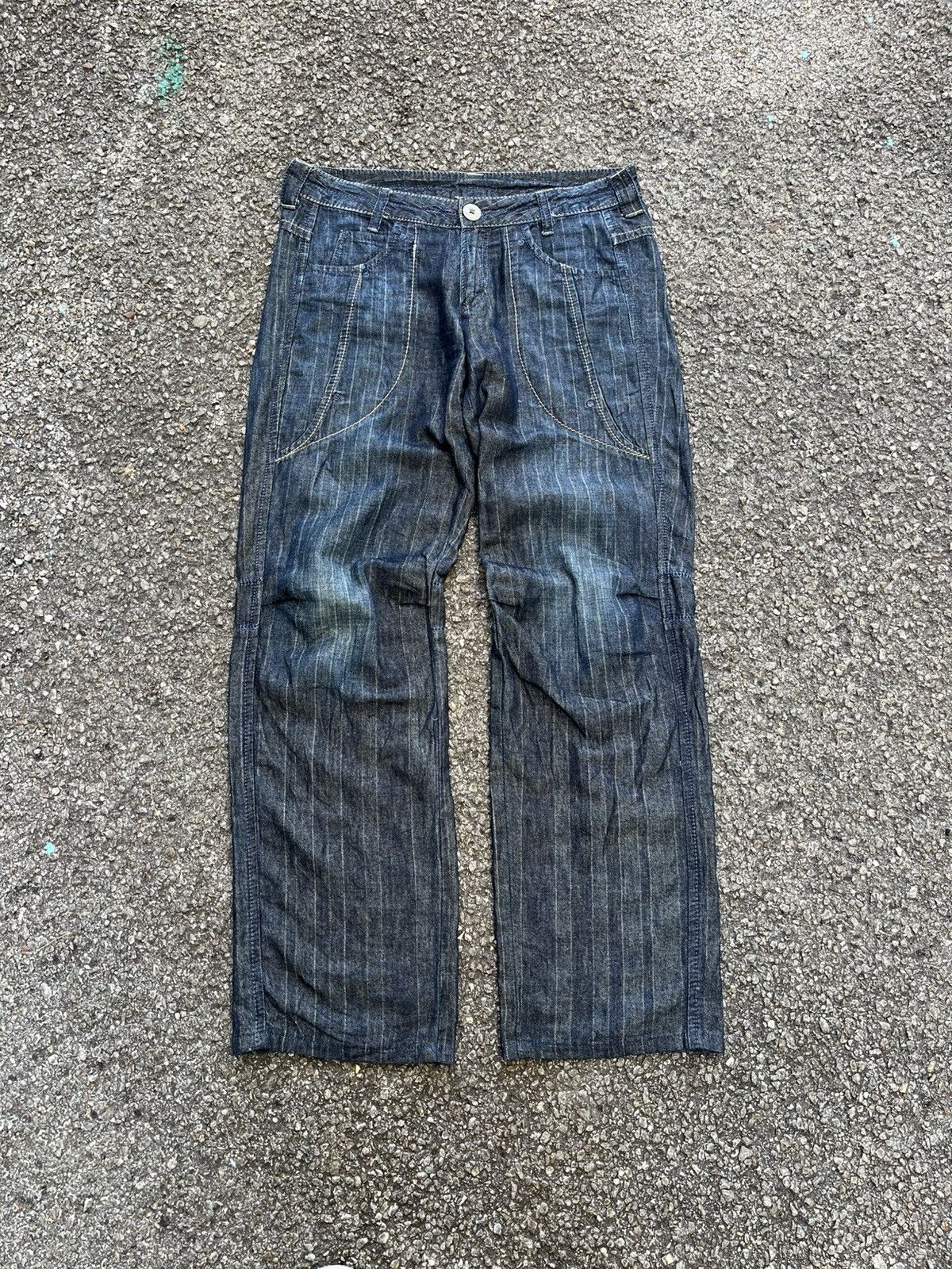 Marithe + Francois Girbaud Crazy Vintage Y2K MFG Striped Jeans Blue Denim Size US 33 - 1 Thumbnail